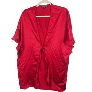 Victoria's Secret Robe Satin Robe Women OS Red Short Sleeve Robe Ruffle Trim